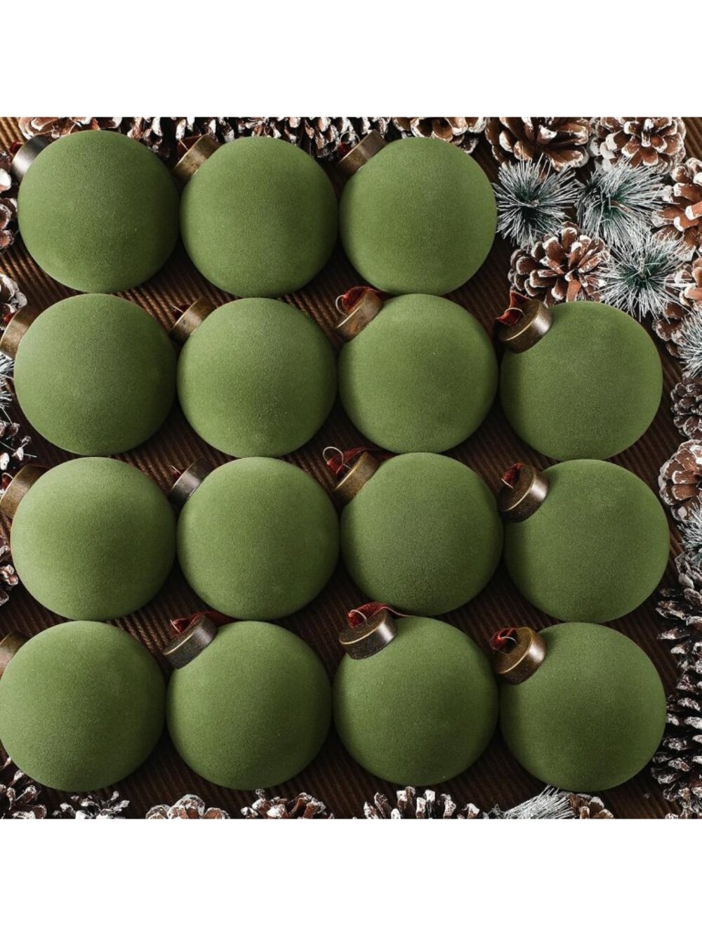 15 Pcs Green Velvet Christmas Ornaments - 3.15 Inch Holiday Decor Balls
